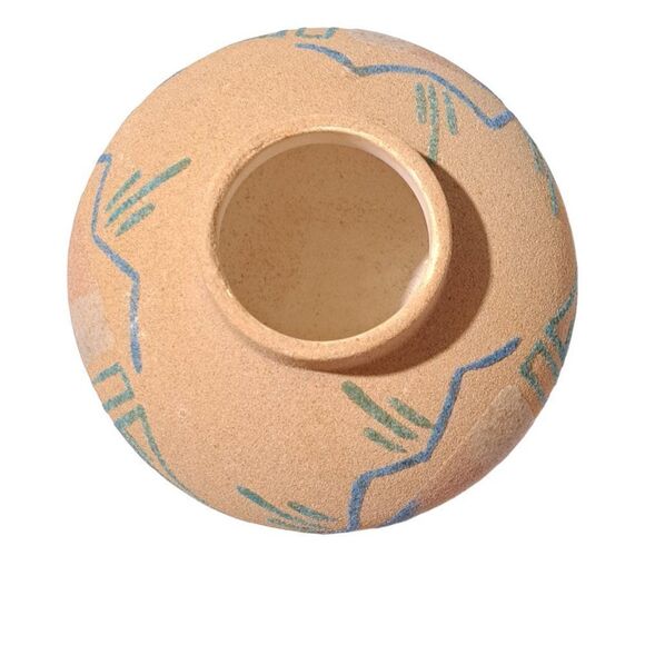 Navajo Sand Art Vase Signed Beige Pottery American Indian Art Handmade - Picture 10 of 14